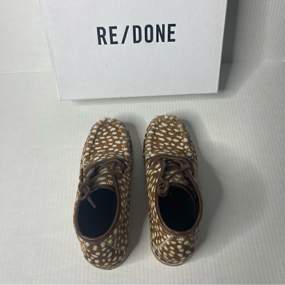 Re/Done Creepe Lace up bootie shoes  in polka dot Calf Hair new - Picture 9 of 9